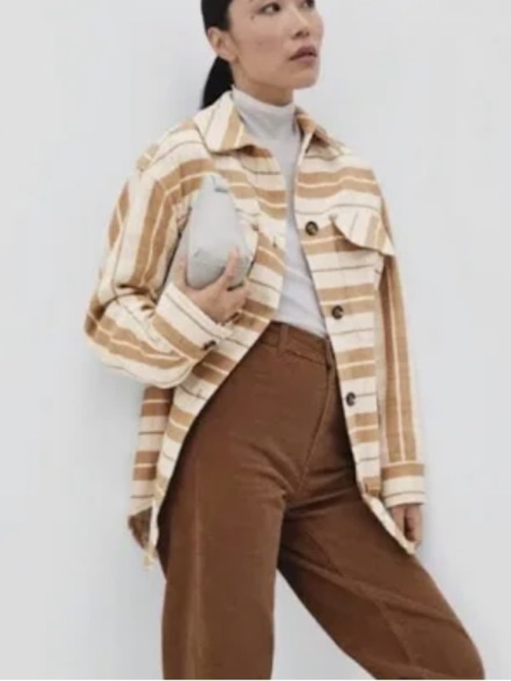 Everlane The Oversized Shirt Jacket Size S 100% Cotton Pan Plaid Stripe Boxy Cut